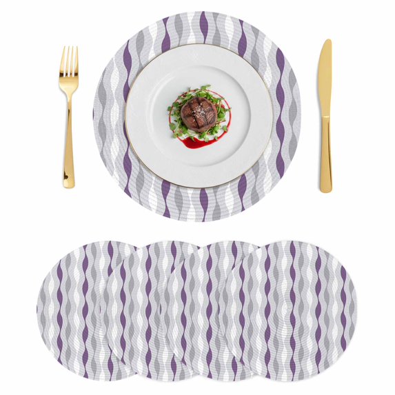 Purple Grey Striped Round 15 Inch Placemats Set of 4, Modern Abstract Geometric Stripes HeatResistant Non Slip Place Mats for Dining Table, Wipeable Braided Kitchen Table Mats for Housewarming
