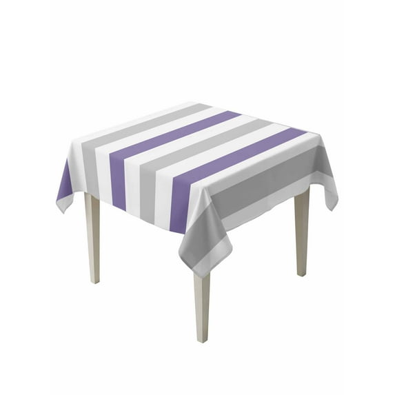 Purple Grey Striped Table Cloth, Minimalist Farmhouse Stripe Waterproof Tablecloth for Square Tables, Reusable Washable Fabric Table Cover for Restaurant Kitchen Dining Tables 60"x60"