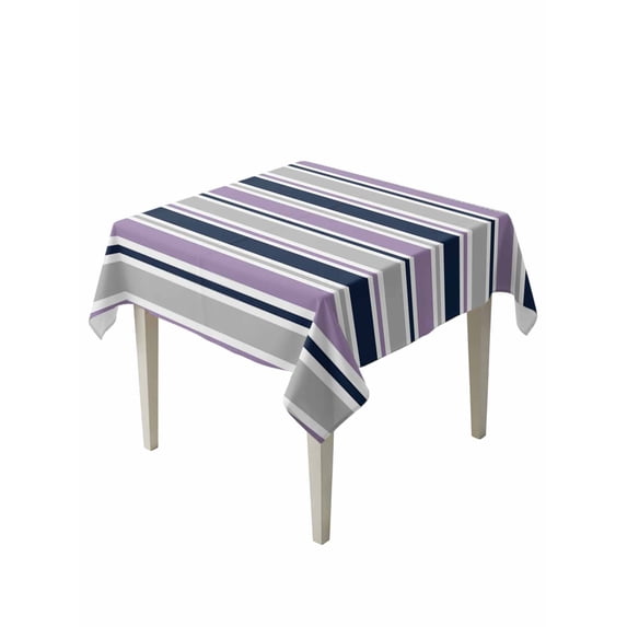 Purple Grey Striped Table Cloth, Waterproof Tablecloth for Square Tables, Farmhouse Stripes Modern Abstract Art Reusable Washable Fabric Table Cover for Restaurant Kitchen Dining Tables 54"x54"