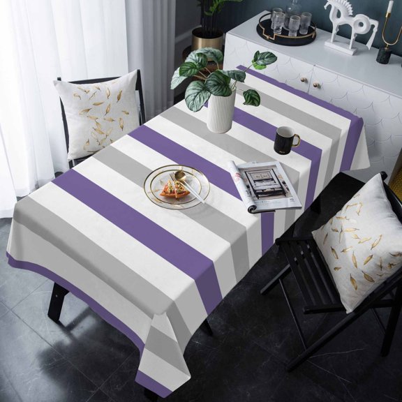 Purple Grey Striped Tablecloth Rectangle Table Cloths 54x108 , Waterproof Tablecloth Outdoor Table Cloth, Minimalist Farmhouse Stripe Washable Table Cover for Kitchen Dining Party