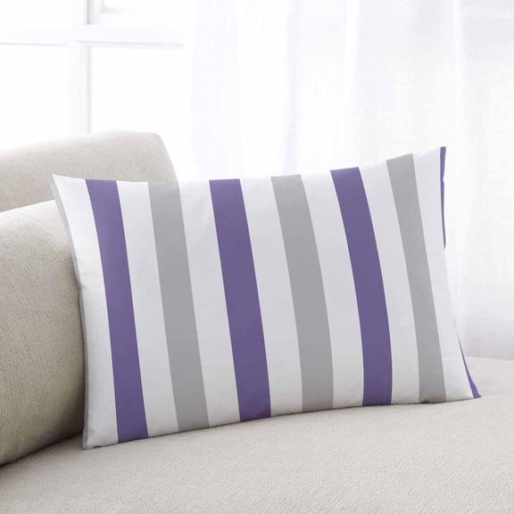 Purple Grey Striped Throw Pillow Covers, Minimalist Farmhouse Stripe Soft Breathable Pillow Cases with Invisible Zipper for Sleeping, Toddler Pillowcases for Couch Bed Sofa Chair 12x20 Inches