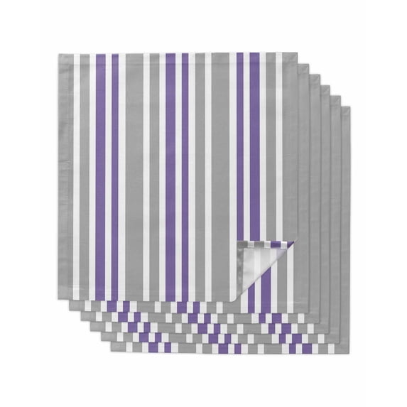 Purple Grey Stripes Cloth Napkins Set of 6 Reusable Dinner Napkins, Simple Striped Lines Minimalist Modern Cocktail Napkin Washable Table Napkins for Wedding/Holiday Party/Baby Shower 20"x20"