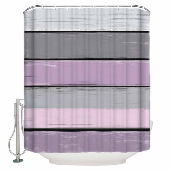 Purple Grey Stripes Shower Curtain, 36" x 72", Paint Peeling Effect Wood Texture Waterproof Bathroom Curtain Washable Shower Curtain Set with 12 Hooks