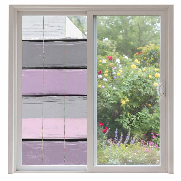 Purple Grey Stripes Window Privacy Film Paint Peeling Effect Wood Texture Decorative Glass Window Film UV Blocking Static Cling Non-Adhesive Sticker Covering for Home Door 35.4x78.7 inches