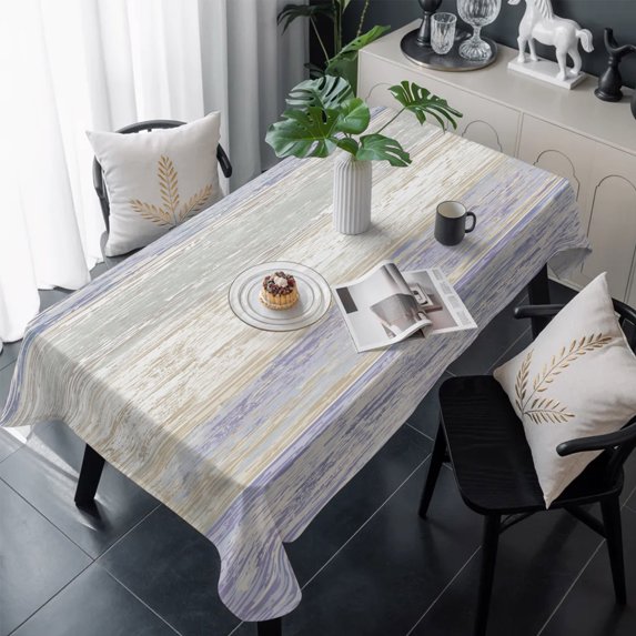 Purple Grey Table Cloth Waterproof Tablecloths, Farmhouse Gray Barn Wooden Vintage Striped Tablecloth Dining Table Cover for Kitchen Party Tabletop Outdoor, Rectangle Tablecloth 54x108 Inch