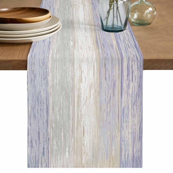 Purple Grey Table Runner 72 Inches, Farmhouse Gray Barn Wooden Vintage Striped Bed Runner Dresser Scarves Tabletop for Indoor Outdoor Parties/Ceremony/Banquet, 18" x 72"