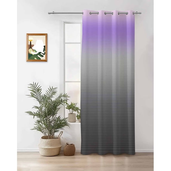 Purple Grey Thermal Insulated Blackout Curtains for Bedroom 96 Length Stripe Gradient Room Darkening Curtain 1 Panel Grommet Window Curtain Drape for Living Room Nursery Room
