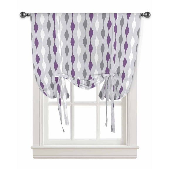 Purple Grey Tie Up Curtains for Kitchen Bathroom Bedroom Windows 45 Inch Length, Modern Geometric Striped Art Balloon Drape Curtains Shade Rod Pocket Drapery Curtain Panel, 42"x45"