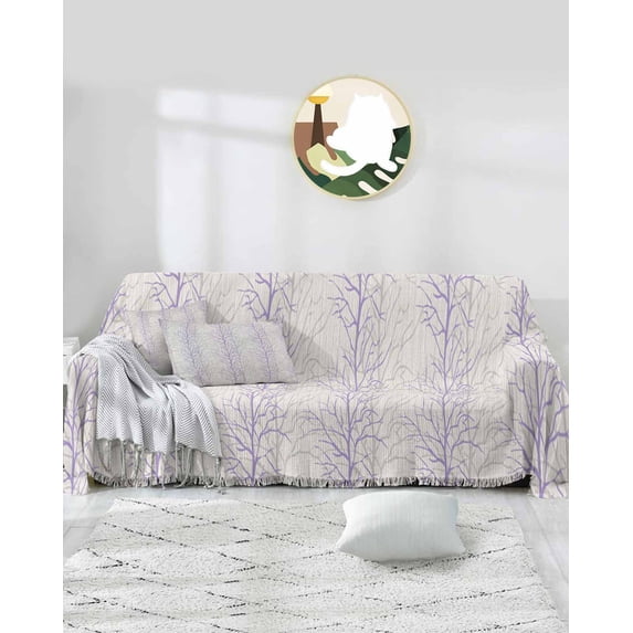 Purple Grey Tree Branch Sofa Covers for 3 Cushion Couch,Washable Sectional & L Shape Couch Covers for Dog/Cats,Forest Rustic Abstract Watercolor Botanical Non Slip Sofa Slipcover Futon Cover 71x150