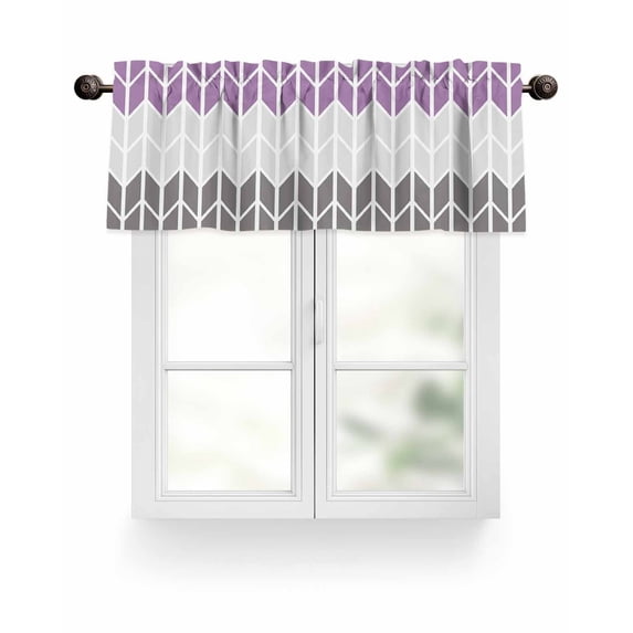 Purple Grey Valances for Windows Herringbone Quadrangle Geometric Abstract Valance Rod Pocket Light Filtering Short Window Treatments Curtains for Kitchen Bathroom Living Room Bedroom, 42 x 12 Inch