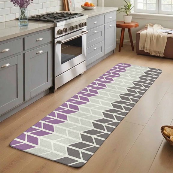 Purple Grey Washable Runner Rug 3X7 ft Herringbone Quadrangle Geometric Abstract Non-Slip Hallway Runner Rug, Linen Kitchen Runner Mats, Indoor Floor Carpet for Entryway Bathroom Bedroom Living Room