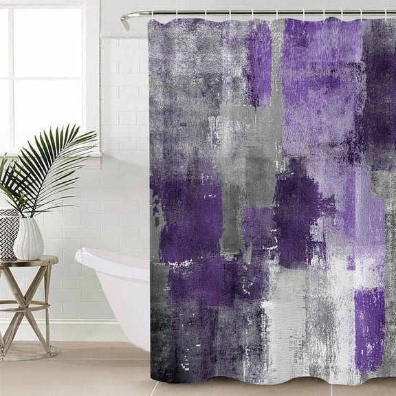 Purple Grey Waterproof Fabric Shower Curtain, Modern Oil Painted Abstract Art Aesthetics Shower Curtain for Bathroom Curtains Bathtubs Hotel Washable Shower Curtains with 12 Hooks Long 72x78in