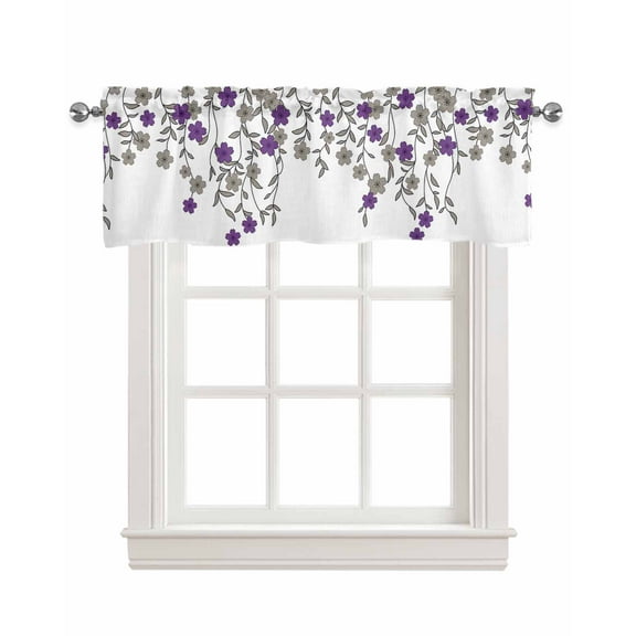 Purple Grey Weeping Floral Linen Curtain Valance for Bedroom/Bathroom/Kitchen/Office/Living/Dining Room Window,Chic Summer Botanical Rod Pocket Topper Decorative Cafe Drapes Panel 54"x18"
