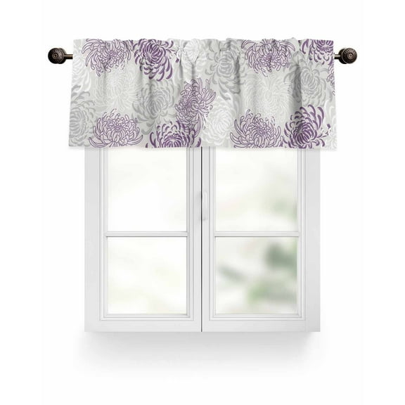 Purple Grey White Floral Kitchen Valances for Windows Abstract Flower Texture Valance Curtains  for Kitchen /Living Room/Bedroom/ Bathroom Decor, 54"x18 " ,Rod Pocket 1 Panel,