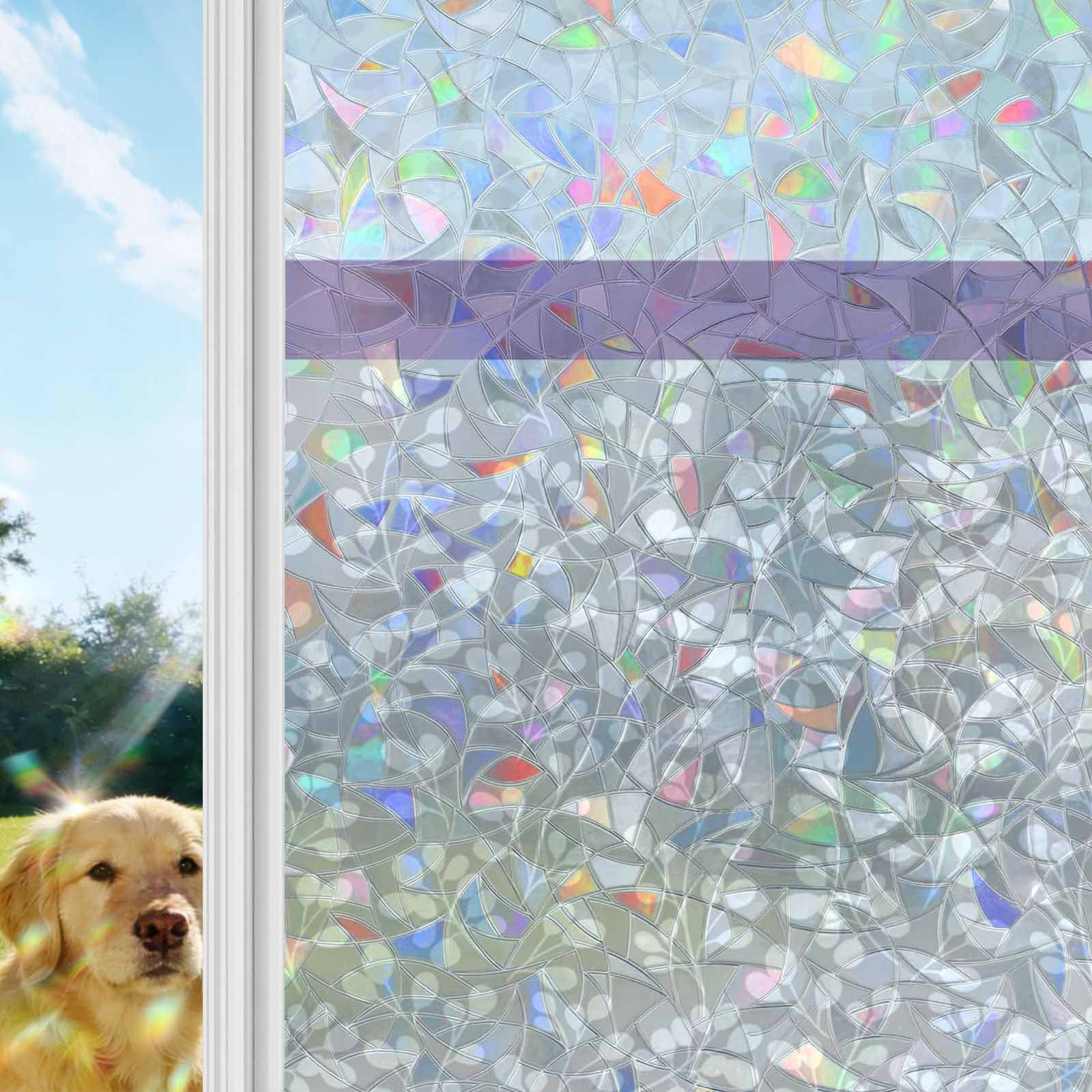 Purple Grey Window Privacy Film Stain Glass,Reusable Decorative Rainbow Window Film,Chic Garden Floral Stripe Aesthetic Flower Static Cling Sun Blocking Stickers Decals Covers 23.6" x 78.7" (2pcs)