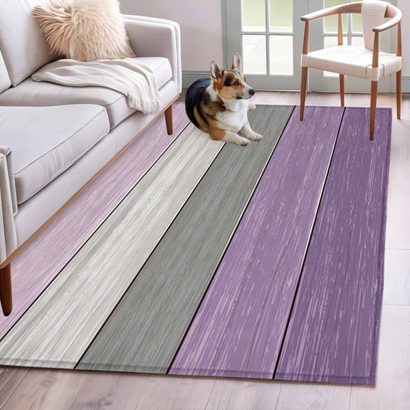 Purple Grey Wood Grain Area Rug 4x6 FT, Non Slip Kids Room Carpet, Ombre Rustic Retro Wooden Plank Washable Soft Floor Carpet Non-Shedding Throw Rug for Dorm Kitchen Study Room Home Office Bedside