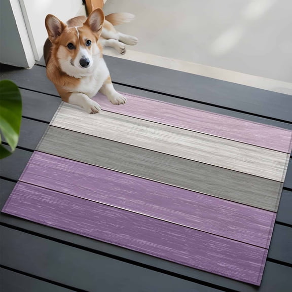 Purple Grey Wood Grain Bathroom Mat 2x3 FT, Non Slip Small Kitchen Mat, Ombre Rustic Retro Wooden Plank Washable Soft Backed Front Door Throw Rug Non-Shedding Indoor Outdoor Doormat for Entryway Sink