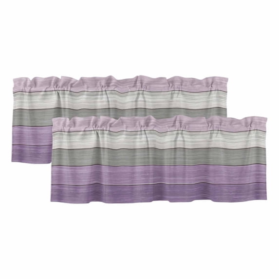 Purple Grey Wood Grain Valances for Windows, Decorative Rod Pocket Window Valance Curtains, Ombre Rustic Retro Wooden Plank Short Curtain Drapes for Kitchen/Living Room, 2 Panels, 42" W x 12" L