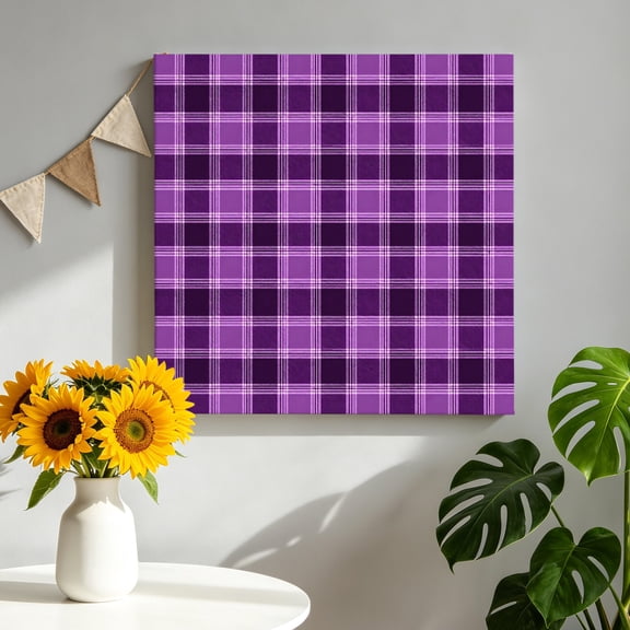 Purple Grid Canvas Wall Art for Living Room, Minimalist Plum Purple Plaid Stripes Vintage Country Poster Print Painting for Bedroom Office Home Decoration Wall Pictures Prepare To Hang 8"x8"