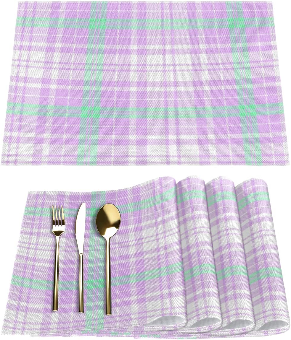Purple Grid Shape Placemats Set of 6 Rectangle Table Mats Washable Heat ...