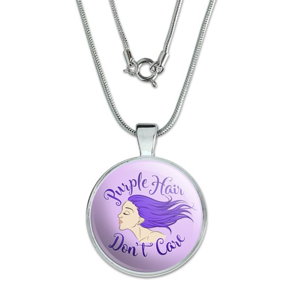 Purple Hair Don't Care 1" Pendant with Sterling Silver Plated Chain