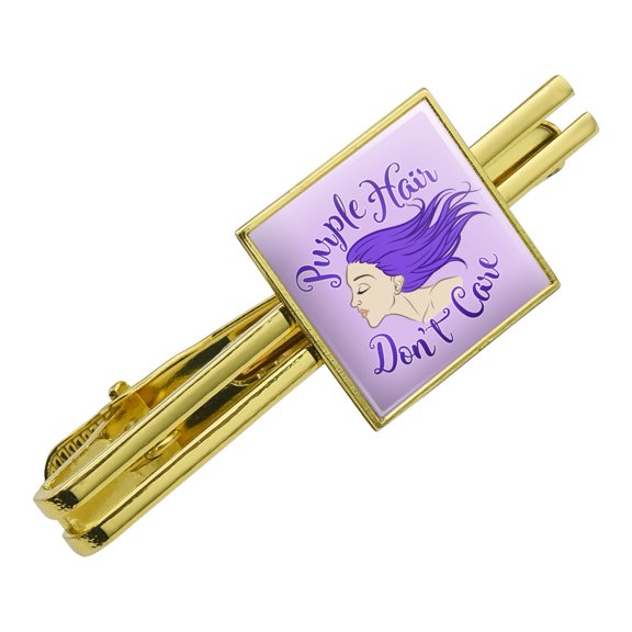 Purple Hair Don't Care Square Tie Bar Clip Clasp Tack- Silver or Gold