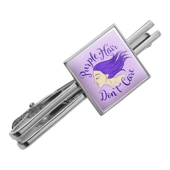 Purple Hair Don't Care Square Tie Bar Clip Clasp Tack- Silver or Gold