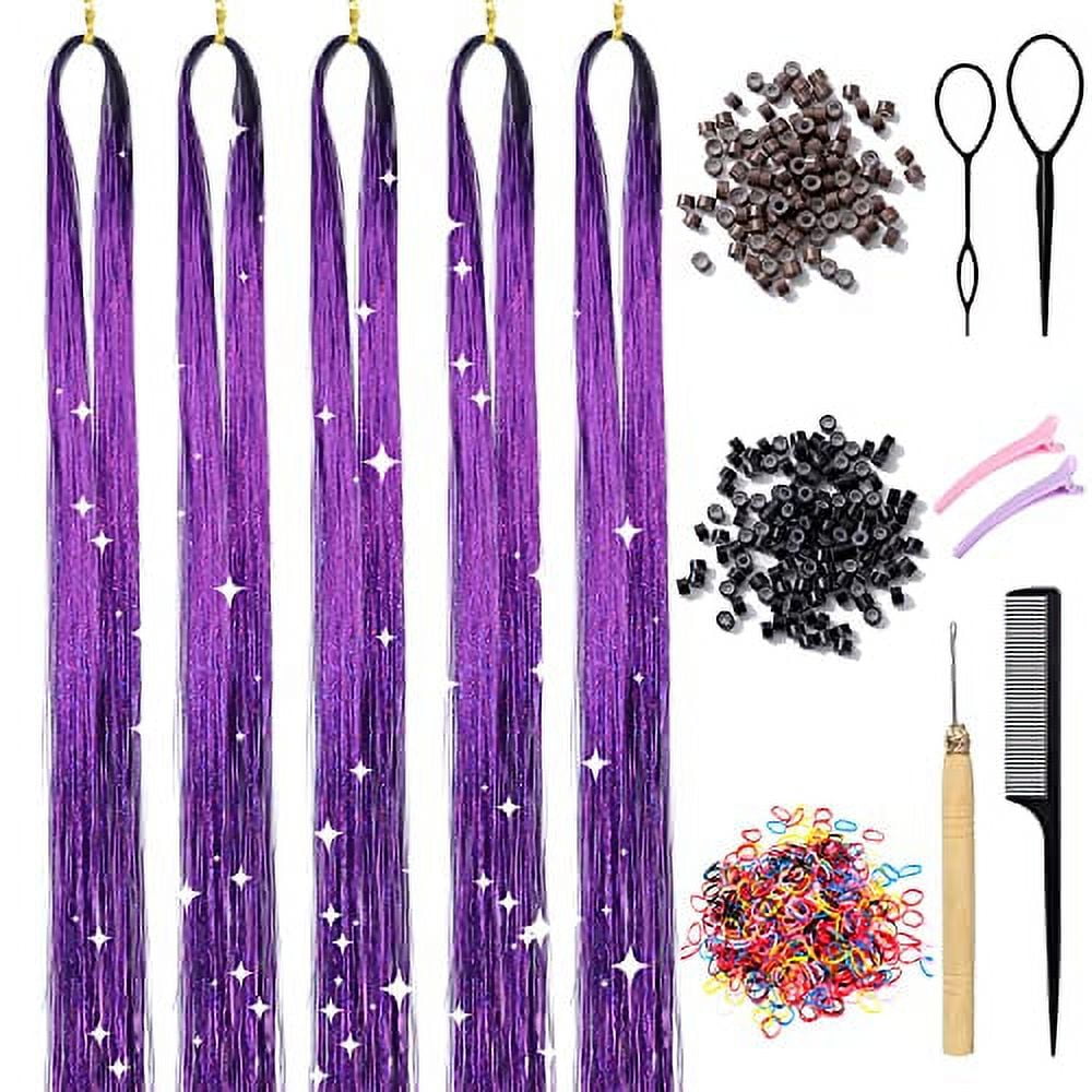 Purple Hair Tinsel Kit With Tools 47 Inch 1100 Strands Tinsel Hair 