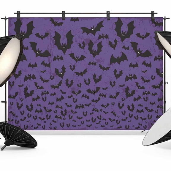 Purple Halloween Backdrop for Photoshoot,Photography Photo Studio Background Wall Backdrop,Spooky Horror Scary Black Bats Animals Back Drop Banner Panel for Portraits Wedding Live Streaming 7x5Ft
