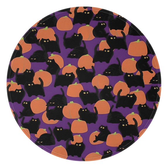 Purple Halloween Black Cats and Pumpkins Round Blanket,Comfortable Soft Flannel Throw Blanket,All Season,Warm Lightweight Blankets for Sofa Bed Couch Living Room Chair 60"x60"