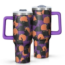 Purple Halloween Black Cats and Pumpkins Tumbler with Handle and Lid,40oz Double Wall Vacuum Insulated Tumbler,Cups Gift for Women and Men