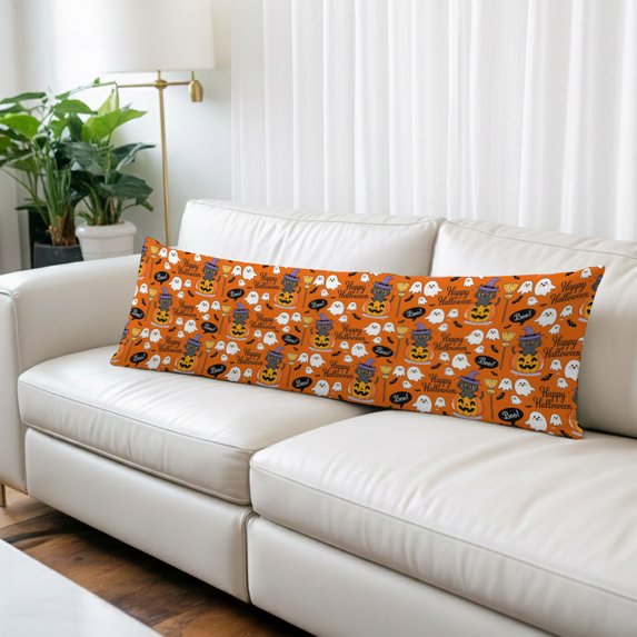 Purple Halloween Body Pillow Covers 20"x54", Pumpkins Cat Ghost Black Bat Soft Brushed Microfiber Breathable Throw Pillow Covers, Decorative Pillowcase with Zipper for Couch Sofa Bedroom Living Room
