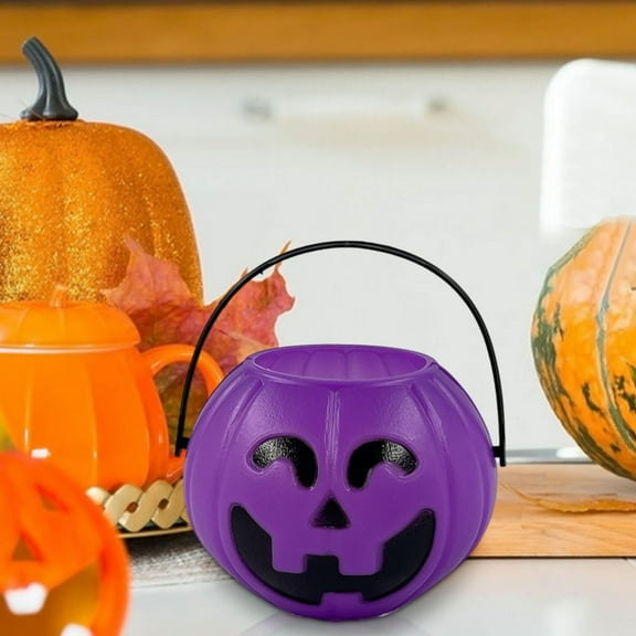 Purple Halloween Bucket, Candy Pail, Plastic Kids Bucket with Handle, Small 7.2x5.5x4cm Portable Halloween Party Decoration, Trick Or Treat Container