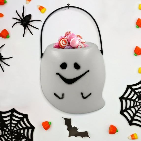 Purple Halloween Bucket - Portable Candy Pail and Trick or Treat Container for Kids, Pumpkin Party Decor with Handle - Reusable Plastic Barrel for Nightclub and Home Haunted House Supplies