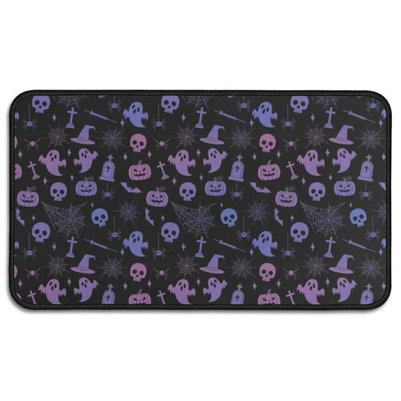 Purple Halloween Ghost Pumpkin Skull Pattern Door Rugs,Washable Non Slip Door Mats Indoor,Decorative Door Mats,Entry Mat Indoor for Entrance,Bedroom,Kitchen,Bathroom,30"x17"