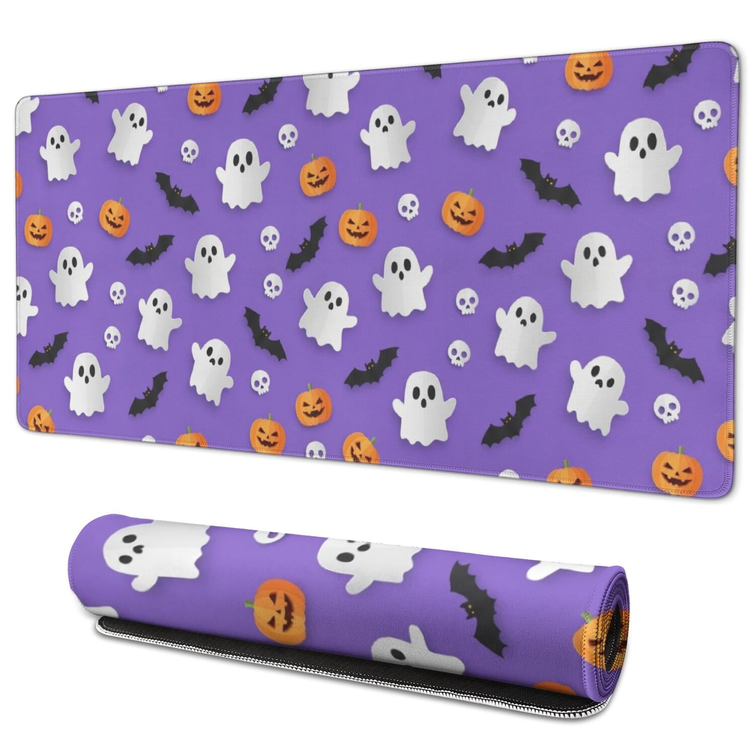 Purple Halloween Ghosts Skulls and Bats Extended Large Mouse Pad ...