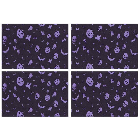 Purple Halloween Ghosts Skulls and Bats Summer Placemats Table Placemats Set Of 4-Linen Kitchen Washable Placemats Table Mats 11.8"x17.7" Non-Slip Heat Resistant