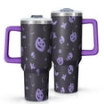 thumbnail image 1 of Purple Halloween Ghosts Skulls and Bats Tumbler with Handle and Lid,40oz Double Wall Vacuum Insulated Tumbler,Cups Gift for Women and Men, 1 of 7