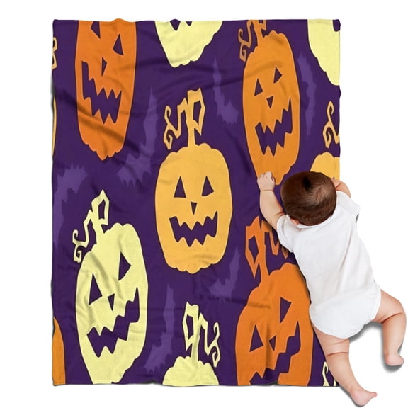 Purple Halloween Jack Lanterns Blanket,Comfortable Soft Flannel Throw Blanket,All Season,Warm Lightweight Blankets for Sofa Bed Couch Living Room Chair,30"x40"