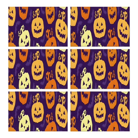 Purple Halloween Jack Lanterns Summer Placemats Table Placemats Set Of 6-Linen Kitchen Washable Placemats Table Mats 11.8"x17.7" Non-Slip Heat Resistant