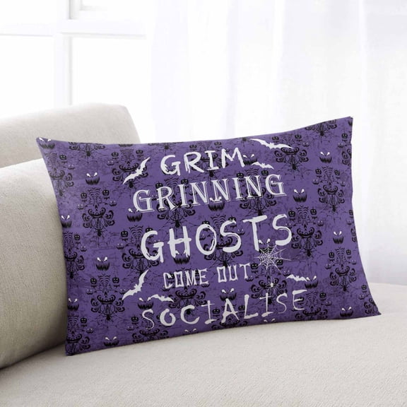 Purple Halloween King Size Pillow Cover, Pillowcase Protectors with Zipper, Breathable Decorative Throw Pillow Case Cover, White Bat Black Pumpkins Pillow Shams for Couch Sofa 20x36Inch