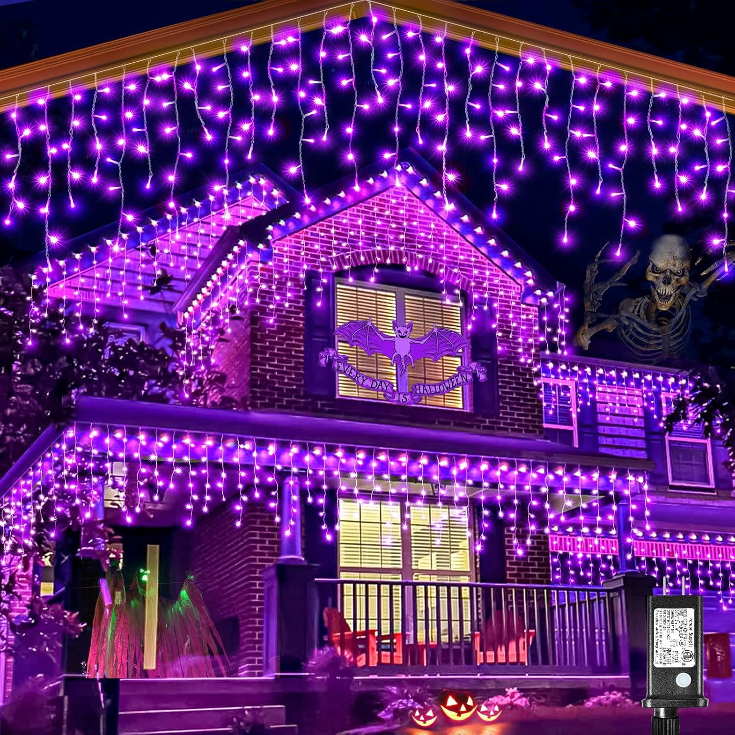 Purple Halloween Lights Outdoor, 66ft Icicle Lights for Outside 640 LED