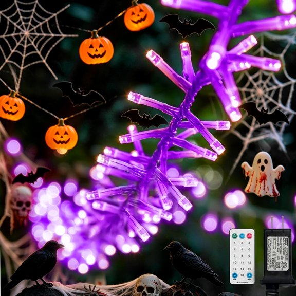 Purple Halloween Lights with 500LED Halloween Cluster String 36FT, Purple