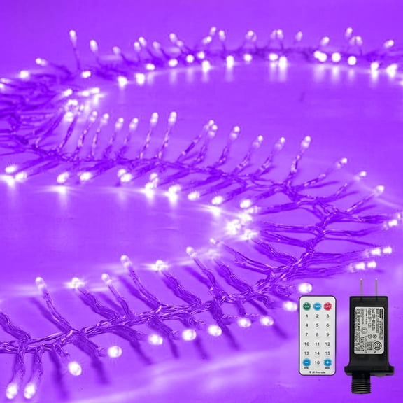 Purple Halloween Mini LightsTree Lights Outdoor Cluster Light1000 LED Firecrackers String, 16 Modes Timer Remote Waterproof Plug in Twinkle Fairy for Garland Window Party