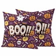 thumbnail image 1 of Purple Halloween Outdoor Waterproof Pillow Covers, Cute Ghost Pumpkin Skull Bat Wizard Hat Decorative Square Throw Pillowcase Sofa Cushion Sham for Patio/Couch/Chair, 16"x16" 2 Pack, 1 of 8
