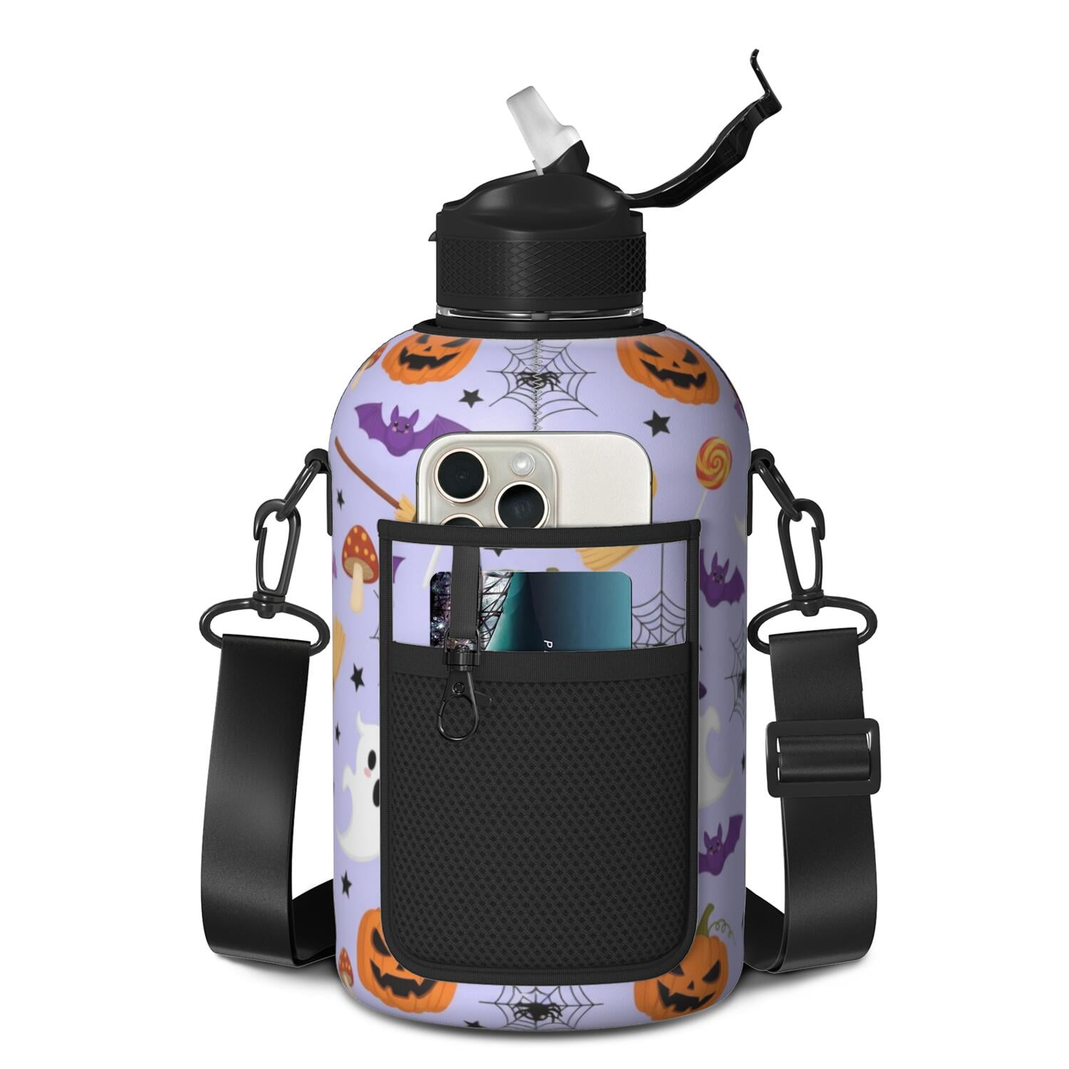 Purple Halloween Pattern 74oz Half Gallon Water Bottle with Sleeve ...