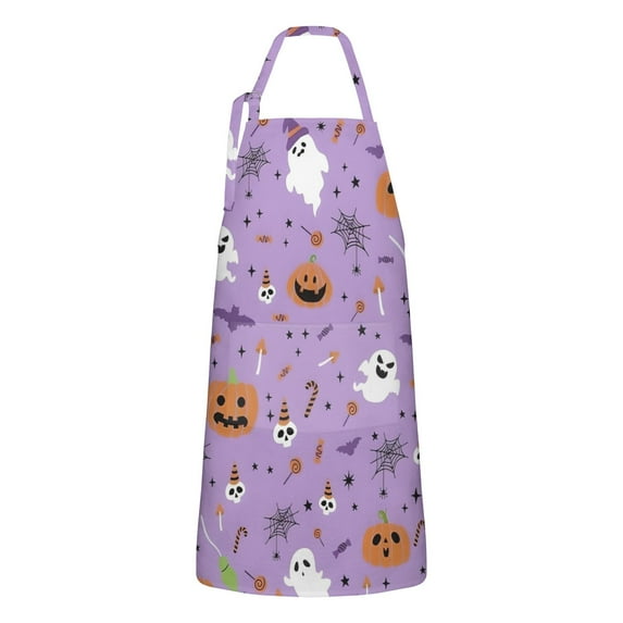 Purple Halloween Apron-Garden Aprons for Women with Pockets-Cotton Linen Waterproof Kitchen Cooking Gardening Aprons Adjustable for Kitchen,Cooking,BBQ and Salon 32"x27"