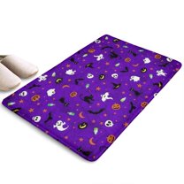 Purple Halloween Pattern Flannel Non Slip Door Rugs,Washable Door Mats Indoor,Decorative Door Mats,Dirt-Resistant and Absorbent Doormat for Entrance,Bedroom,Kitchen,Bathroom,31.5x17in(80x43cm)