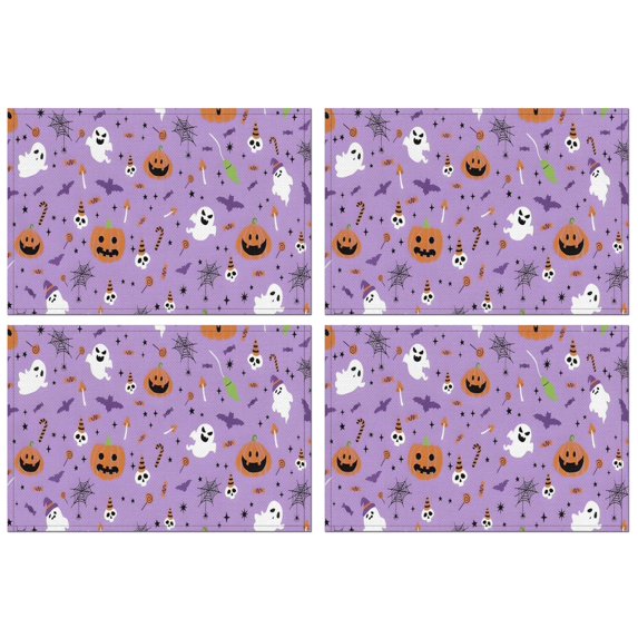 Purple Halloween Pattern Summer Placemats Table Placemats Set Of 4-Linen Kitchen Washable Placemats Table Mats 11.8"x17.7" Non-Slip Heat Resistant