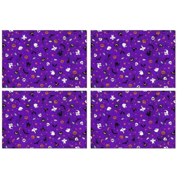 Purple Halloween Pattern Summer Placemats Table Placemats Set Of 4-Linen Kitchen Washable Placemats Table Mats 11.8"x17.7" Non-Slip Heat Resistant